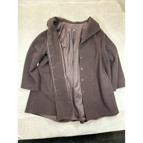 Eileen Fisher Coat Womens 2X Plus Brown Wool Midi Buttons‎ Italian Fabric - Picture 9 of 9